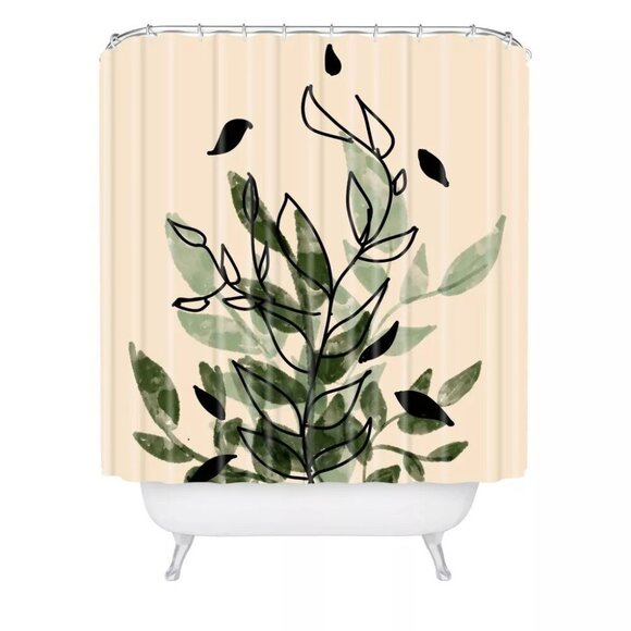 Aleeya Jones from Deny Designs Leaves Shower Curtain Green & Cream 71" x 74" - Picture 1 of 4